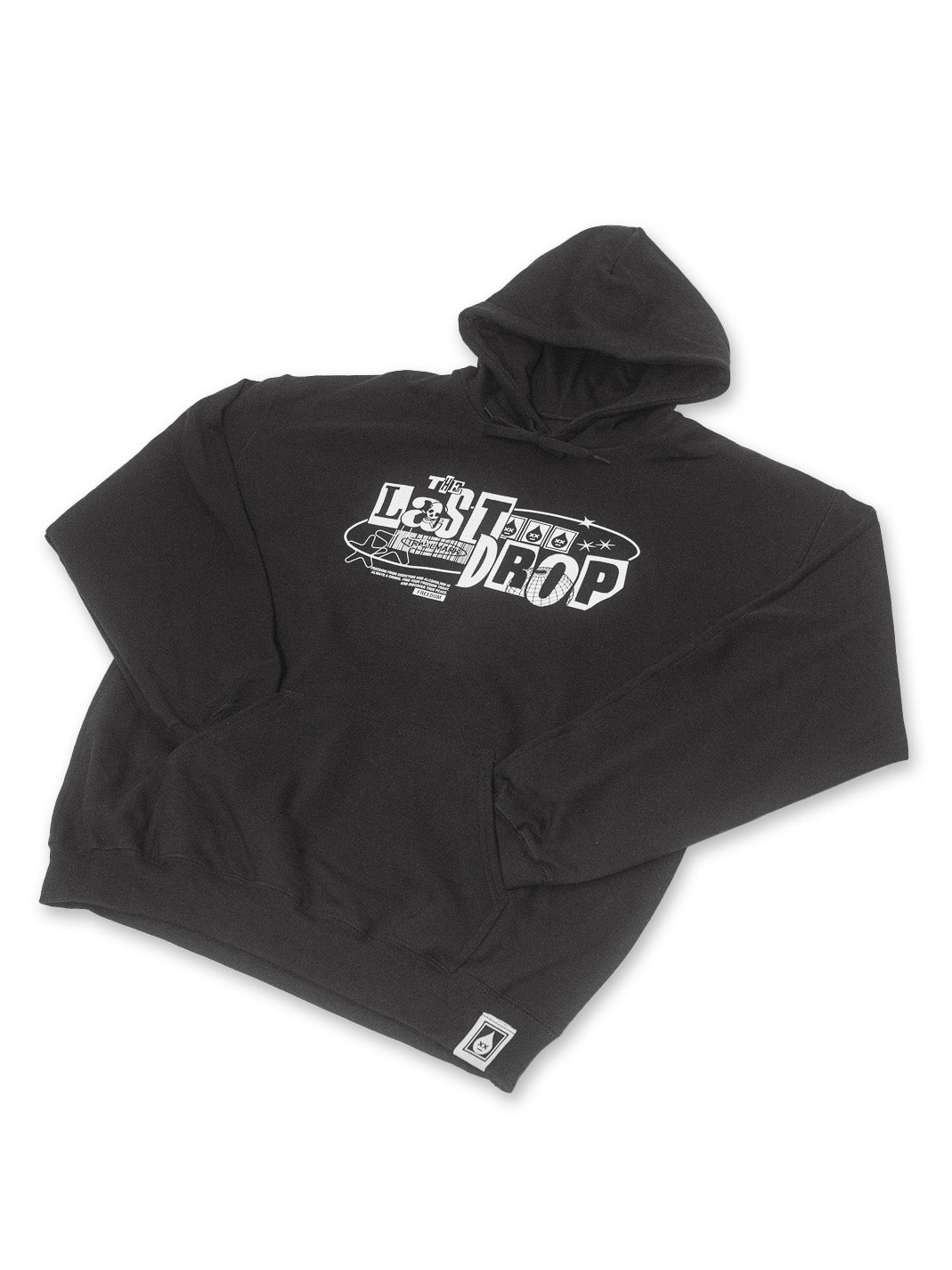 The Trademark Black Y2K Hoodie combines comfort and style with its black fabric and white logo.